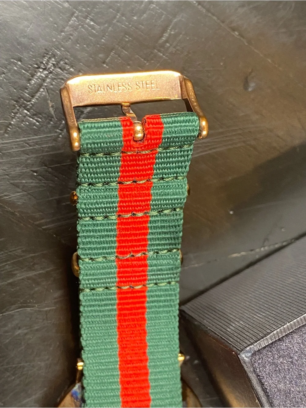 Men's Rose Gold Watch with Green and Red Nylon Strap